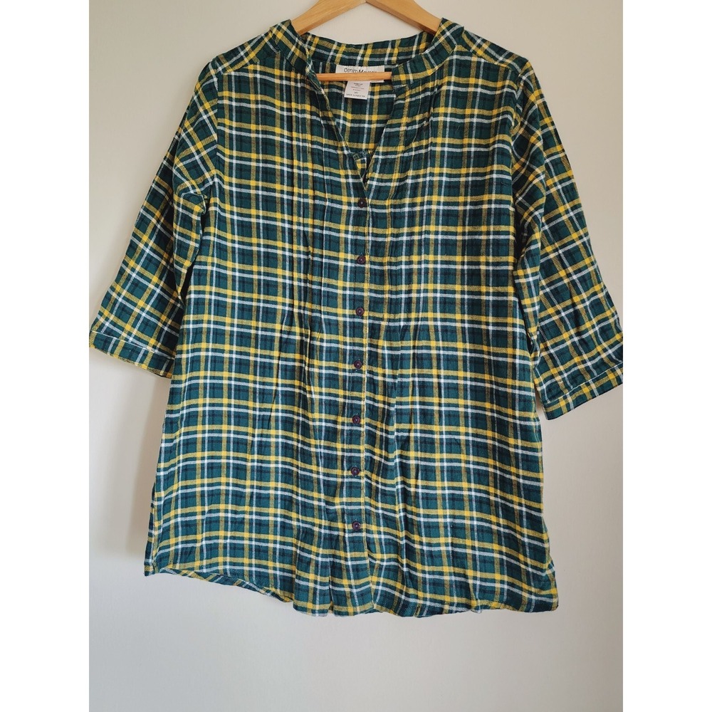 Denim Moves Women's Cotton Flannel Top Blouse Button Up Size M